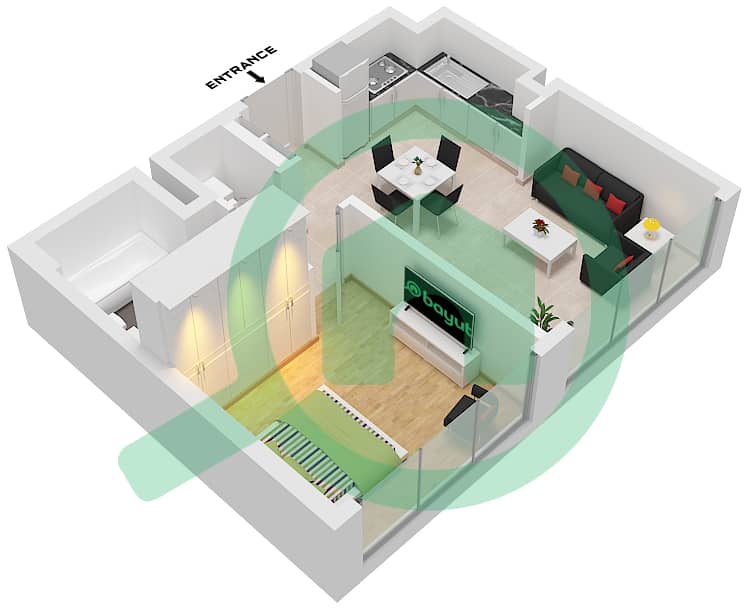 LOCI公寓 - 1 卧室公寓单位7 FLOOR 5戶型图 Unit 7 Floor 5 interactive3D