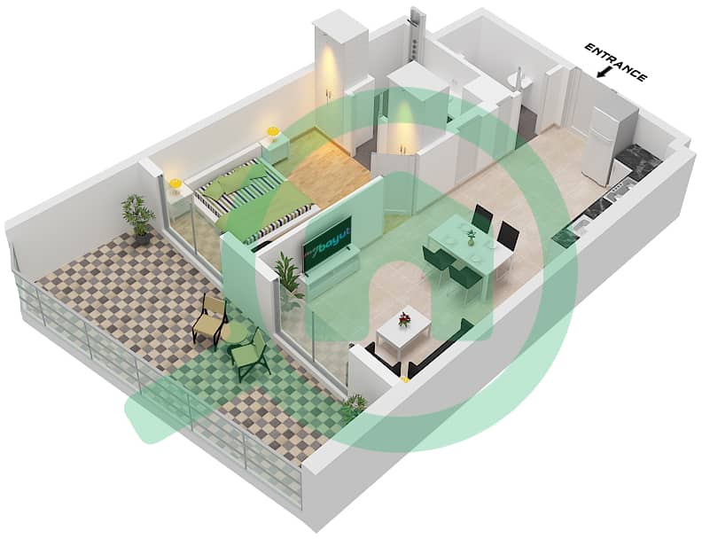 Binghatti Avenue - Grundriss für 1 Schlafzimmer Wohnung Typ A Type A interactive3D