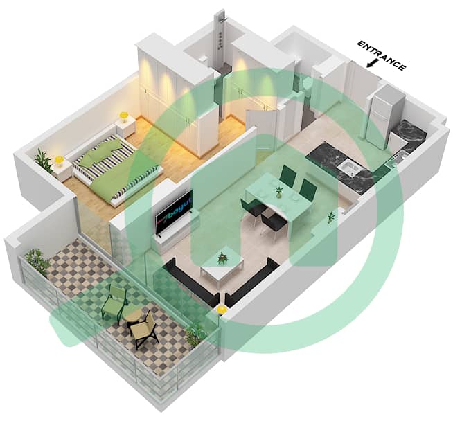 马扎亚28号楼 - 1 卧室公寓类型A戶型图 Type A interactive3D