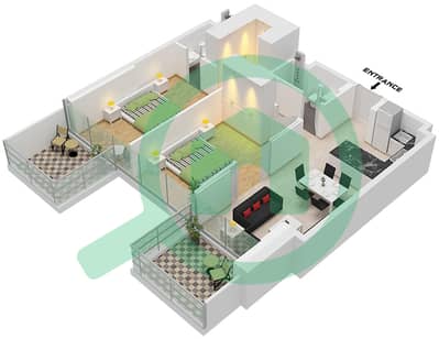 المخططات الطابقية لتصميم النموذج 2B-B شقة 2 غرفة نوم - غولف جيت 2