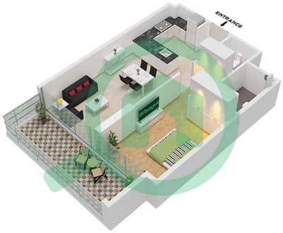 المخططات الطابقية لتصميم النموذج C شقة 1 غرفة نوم - بن غاطي أوركيد