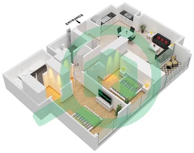 强音1号塔 - 2 卧室公寓单位2,3 FLOOR 1-4戶型图