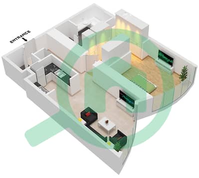 المخططات الطابقية لتصميم النموذج A شقة 1 غرفة نوم - برج خليفة
