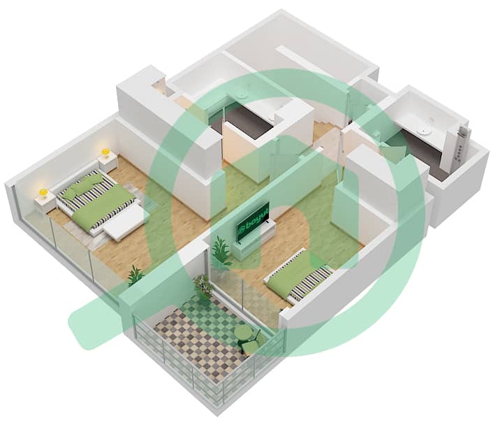 莱姆花园 - 2 卧室公寓类型／单位1 / UNIT 01戶型图 Type 1 Unit 01 Floor Podium interactive3D
