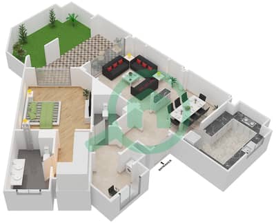 Attareen - 1 Bedroom Apartment Unit 5204 Floor plan