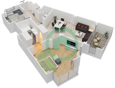 المخططات الطابقية لتصميم الوحدة 6212 شقة 1 غرفة نوم - عطارين