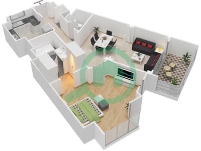 المخططات الطابقية لتصميم الوحدة 7212 شقة 1 غرفة نوم - عطارين