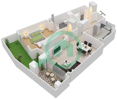 Attareen - 1 Bedroom Apartment Unit 3210 Floor plan