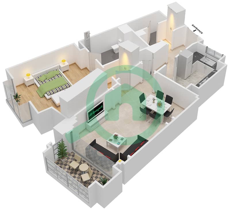 Attareen - 1 Bedroom Apartment Unit 6210 Floor plan image3D