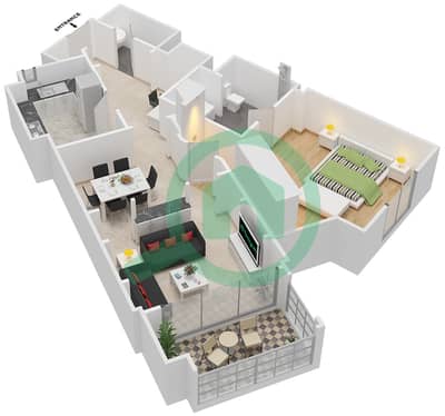 Attareen - 1 Bedroom Apartment Unit 6211 Floor plan