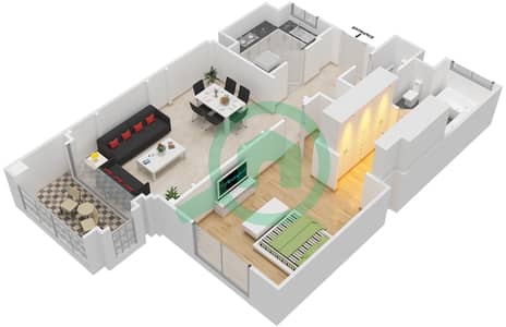 المخططات الطابقية لتصميم الوحدة 4213 شقة 1 غرفة نوم - عطارين
