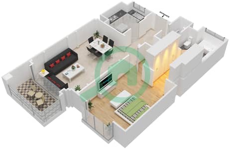 المخططات الطابقية لتصميم الوحدة 7213 شقة 1 غرفة نوم - عطارين