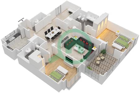 المخططات الطابقية لتصميم الوحدة 4209 شقة 2 غرفة نوم - عطارين