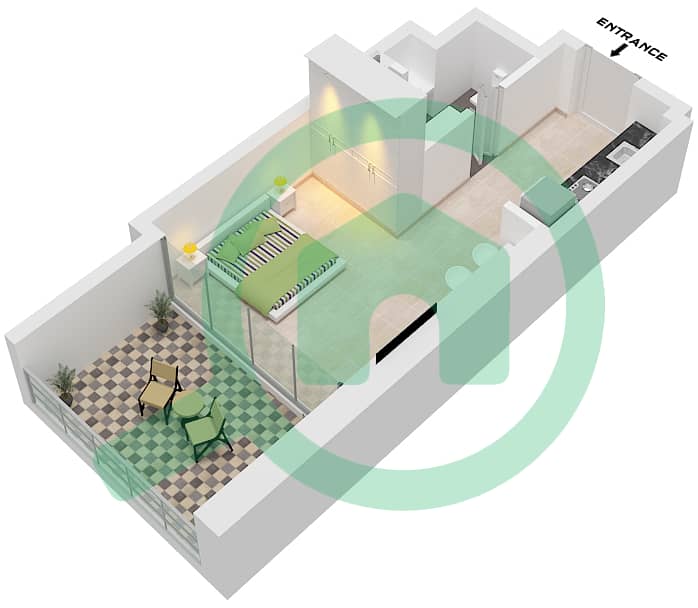 Binghatti Elite - Plano de planta de Estudio Apartamento Tipo 03 Type 03 interactive3D