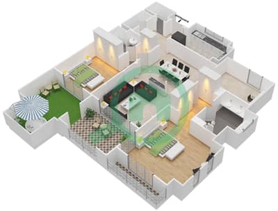 المخططات الطابقية لتصميم الوحدة 1233 شقة 2 غرفة نوم - عطارين