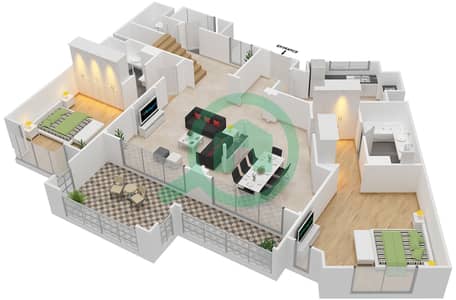 المخططات الطابقية لتصميم الوحدة 6222 شقة 2 غرفة نوم - عطارين