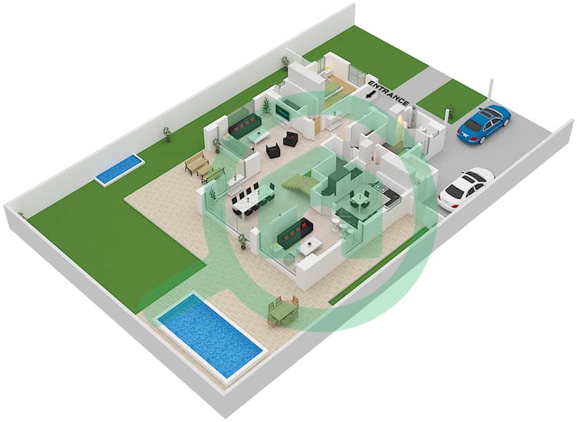 Муроодж Аль Фурджан - Вилла 4 Cпальни планировка Тип A Type A Floor Ground interactive3D