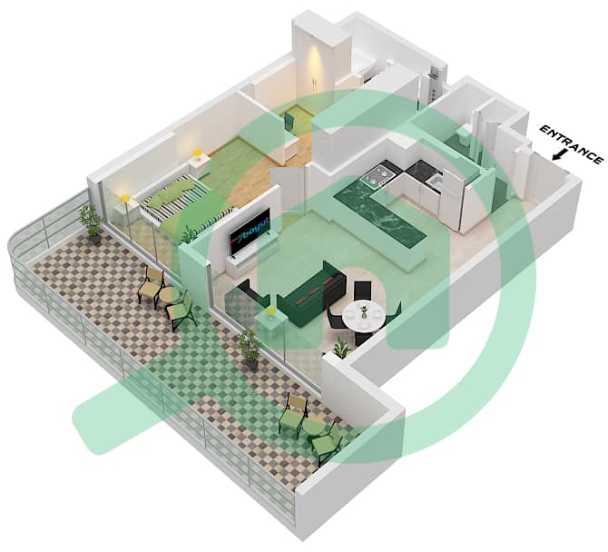 Evergr1n House - Апартамент 1 Спальня планировка Тип I Type I Floor 5-8 interactive3D