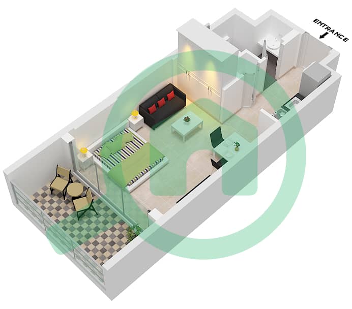 Evergr1n House - Апартамент Студия планировка Тип R Type R Floor 5-8 interactive3D