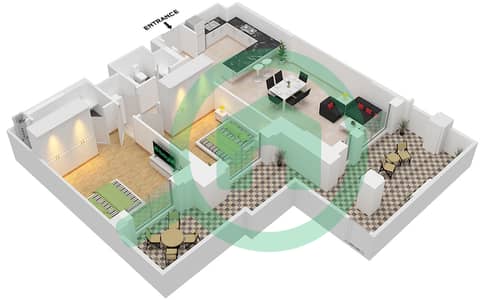 阿萨伊尔3号大楼 - 2 卧室公寓类型D1戶型图