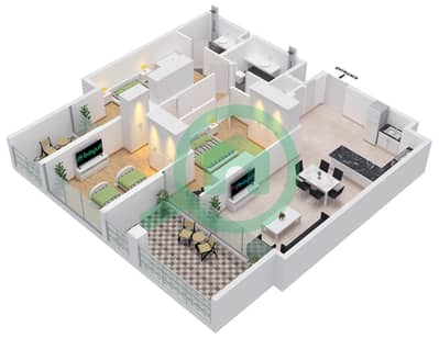 Central 1 Dubai - 3 Bedroom Apartment Type 1 Floor plan