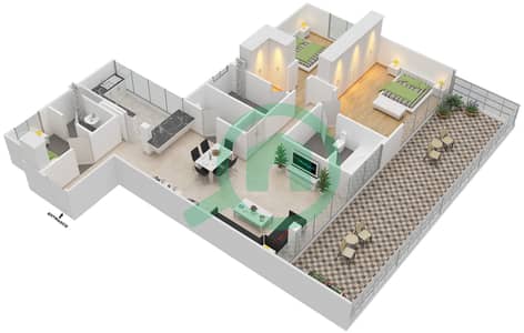 المخططات الطابقية لتصميم الوحدة 401 شقة 2 غرفة نوم - ذا غاليريز