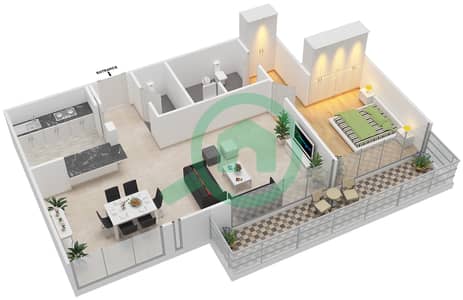 The Galleries - 1 Bedroom Apartment Unit 409 Floor plan