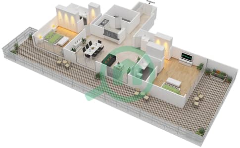 المخططات الطابقية لتصميم الوحدة 408 شقة 2 غرفة نوم - ذا غاليريز