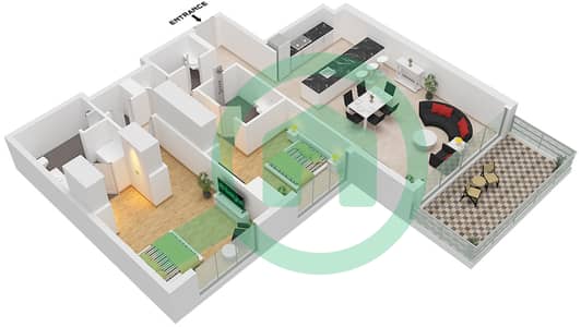 المخططات الطابقية لتصميم النموذج 2B-B شقة 2 غرفة نوم - كمبينسكي ريزيدنس ذا كريك