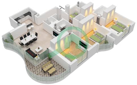 المخططات الطابقية لتصميم النموذج / الوحدة 1 / UNIT 1 FLOOR 2-5 شقة 3 غرف نوم - باي ريزيدنس