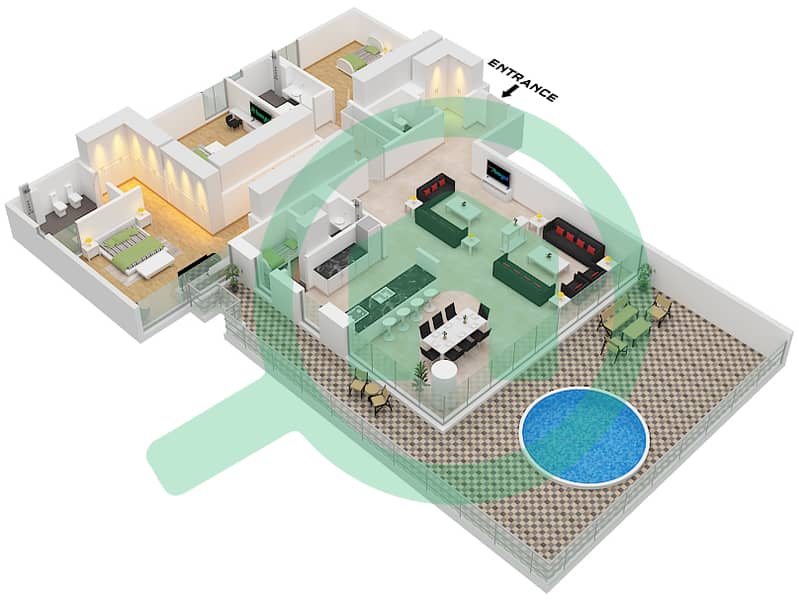 Seaside Hills Residence - 3 Bedroom Apartment Unit A -UG03 Floor plan Unit A -UG03 interactive3D
