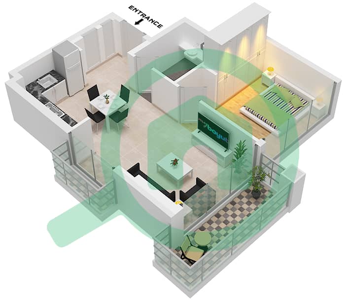 阿齐兹里维埃拉40号楼 - 1 卧室公寓单位12 FLOOR 9戶型图 Unit 12 Floor 9 interactive3D