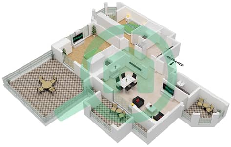 Силикон Гейтс 1 - Апартамент 2 Cпальни планировка Тип/мера D UNIT 1 FLOOR 14