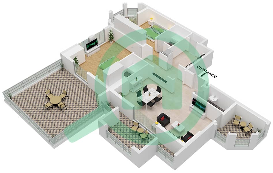 Силикон Гейтс 1 - Апартамент 2 Cпальни планировка Тип/мера D UNIT 1 FLOOR 14 Type D Unit 1 Floor 14 interactive3D
