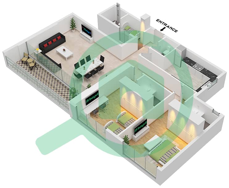La Plage Tower 2 - 2 Bedroom Apartment Type 6 Floor plan Type 6-LF interactive3D
