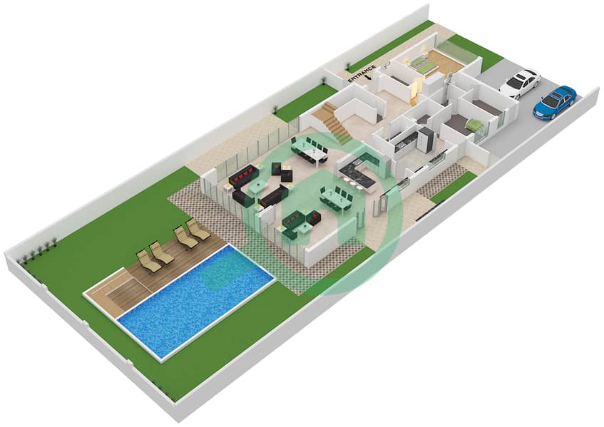 波托菲诺联排别墅 - 7 卧室别墅类型BL-VD1戶型图 Type BL-VD1 Floor Ground interactive3D