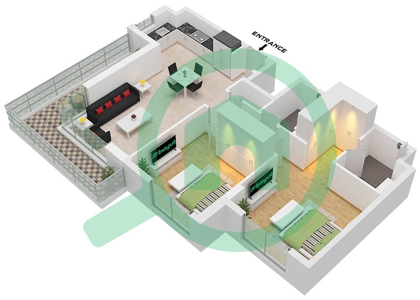 The Hamilton - 2 卧室公寓类型A戶型图 Type A interactive3D