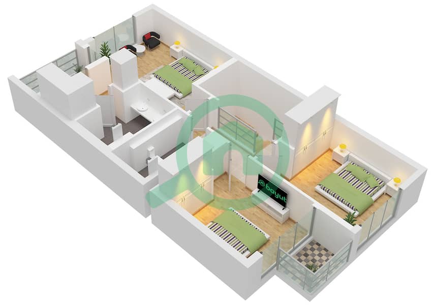La Tilia - Таунхаус 3 Cпальни планировка Тип/мера 3B / UNIT MID1 Type 3B1 Unit MID Floor First interactive3D