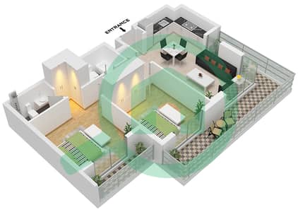 المخططات الطابقية لتصميم النموذج B شقة 2 غرفة نوم - ذا ريجنت