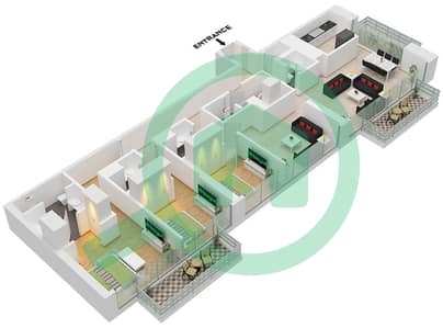 BLVD Хайтс Тауэр 1 - Апартамент 3 Cпальни планировка Единица измерения 01 FLOOR 44,45,46
