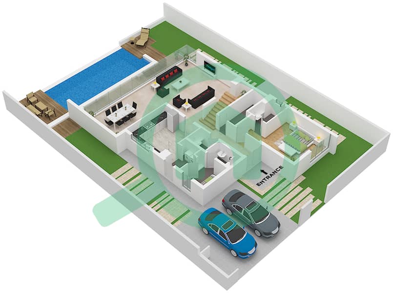 Тёрф - Вилла 5 Cпальни планировка Тип V3 Type V3 Floor Ground interactive3D