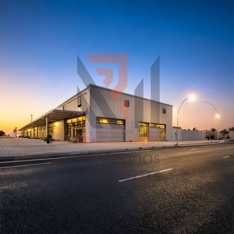 Firefly Warehouse modren design with about 8k sqft . looks like its in UAE with road and lamplight (1). jpg