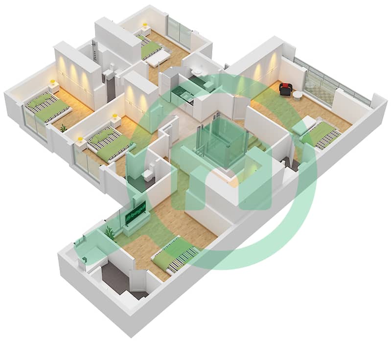 المخططات الطابقية لتصميم النموذج B فیلا 5 غرف نوم - مدينة الشارقة المستدامة Type B First Floor interactive3D