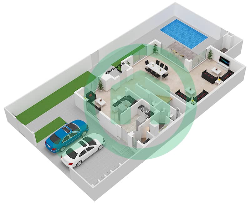 Шарджа Састейнбл город - Вилла 4 Cпальни планировка Тип C Type C Ground Floor interactive3D