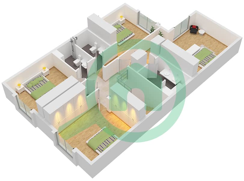 Шарджа Састейнбл город - Вилла 4 Cпальни планировка Тип C Type C First Floor interactive3D