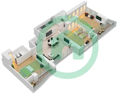 المخططات الطابقية لتصميم الوحدة 6 FLOOR 64 شقة 3 غرف نوم - مارينا بيناكل