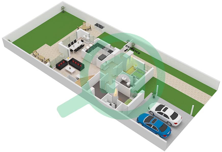 Муроодж Аль Фурджан - Таунхаус 4 Cпальни планировка Тип/мера A / UNIT CORNER Type A Unit Corner Floor Ground interactive3D