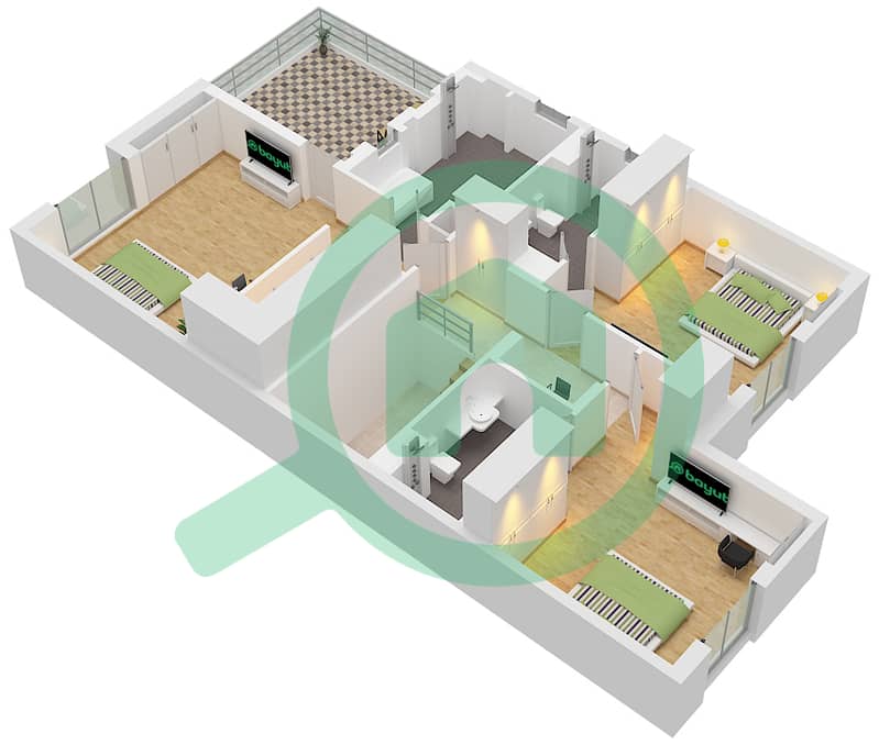 Муроодж Аль Фурджан - Таунхаус 4 Cпальни планировка Тип/мера A / UNIT CORNER Type A Unit Corner Floor First interactive3D