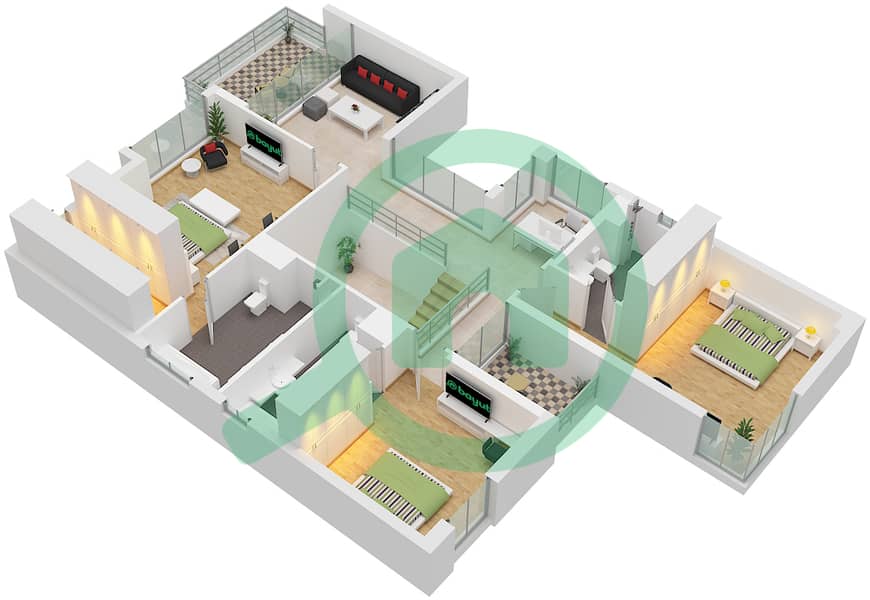 Муроодж Аль Фурджан - Таунхаус 4 Cпальни планировка Тип B Type B Floor First interactive3D
