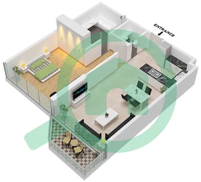 المخططات الطابقية لتصميم النموذج A شقة 1 غرفة نوم - سي لا في برج 4